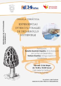 Cartel actividad e intercambio de experiencias sostenibles en la asociacion Holistic Fungui